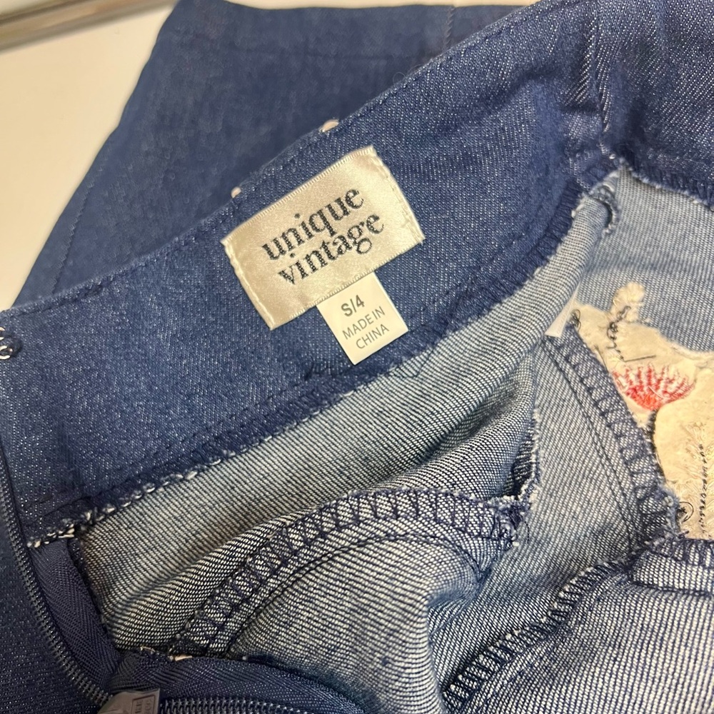 Unique Vintage Blue Embroidered Western Jean Skirt - Picture 4 of 7